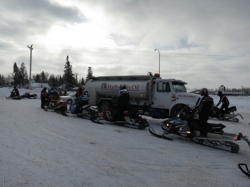 Sponsors provided gas and oil for the riders' sleds.