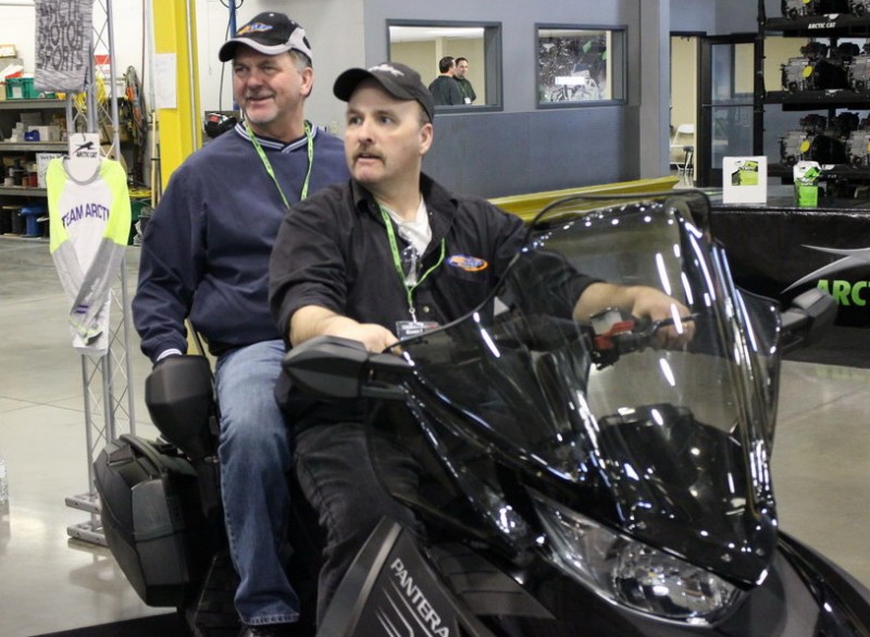 You won't see this on the trail. Senior Editor, Larry Kaduce and Test Pilot, Randy Nemitz, two-up on the same sled.