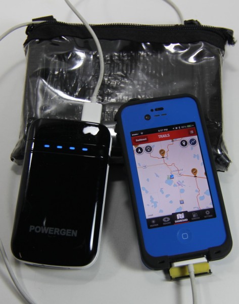 The PowerGen 9000 will recharge your iPhone 4-5 times, or last all day with it plugged in and using the GPS.