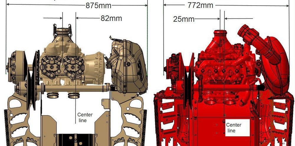 In designing the Rotax 850 E-TEC engine and chassis together, BRP engineers were able to narrow and centre the powerpack in the chassis.