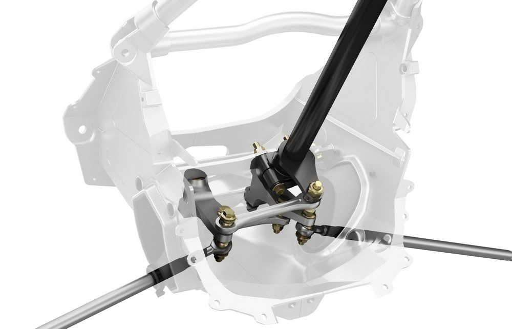 For added precision, the total elimination of bump steer and less feedback through the handlebars, MXZ X and Renegade X package sleds feature an all-new rack steering system.
