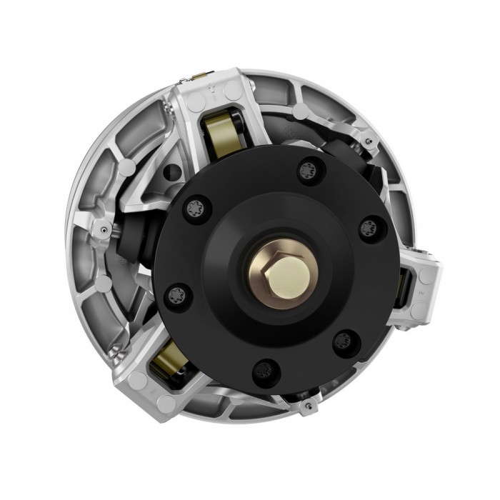 The new pDrive driven clutch was designed with the 850 E-TEC as part of its dynamic response and narrow powerpack mandate. The hallmark of its design are friction-free rollers instead of sliders to transfer torque. It reacts very quickly, with 30% less rotational inertia compared to the TRA.
